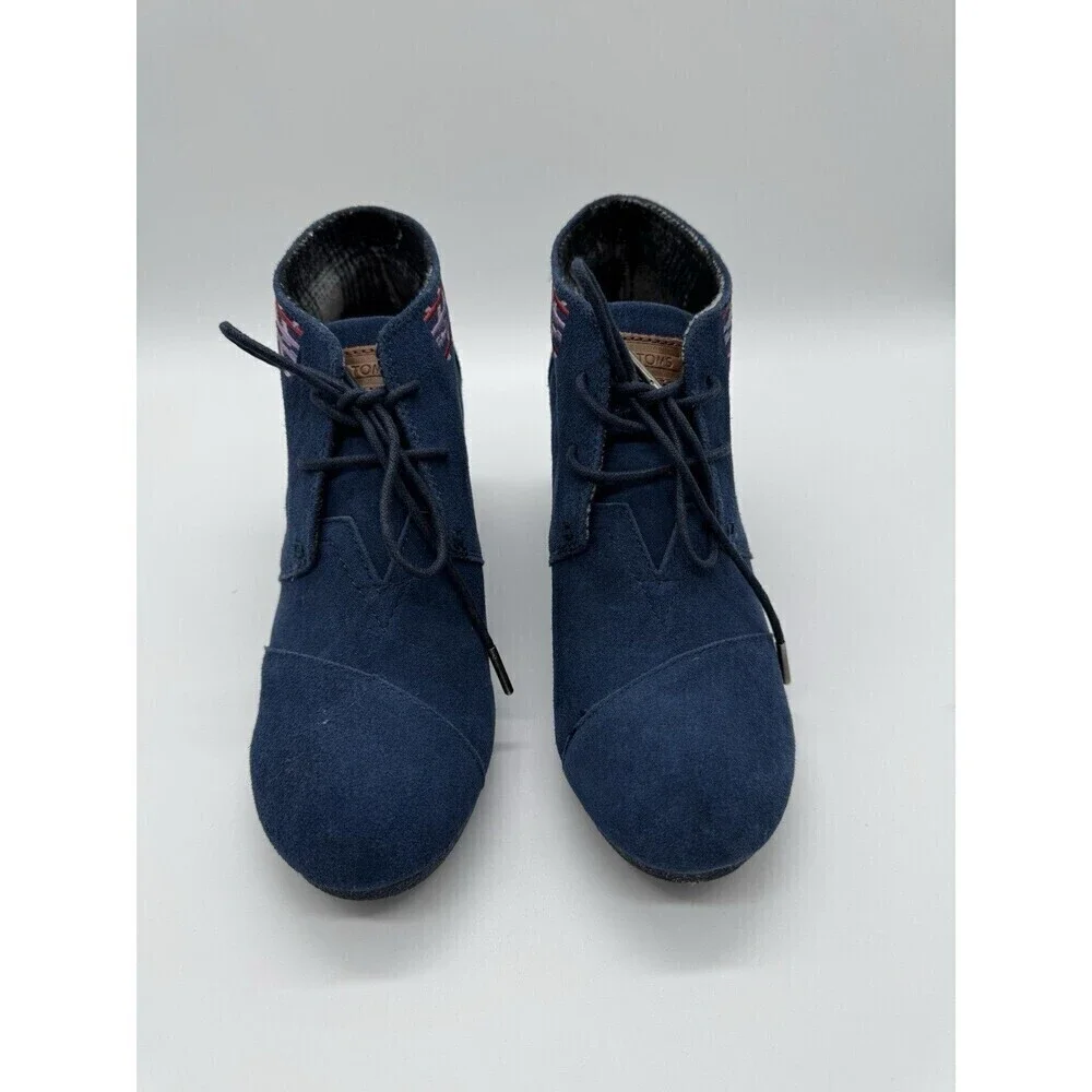 TOMS Womens Blue Suede Desert Wedge Ankle Booties Shoes Size 10 Embroidered